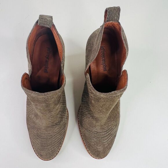 Jeffrey Campbell Croc Embossed Gray Suede Side Slit Ankle Boot‎ Size 7.5 - Picture 3 of 9